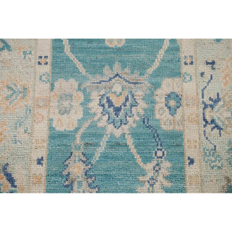 Hand Knotted Oriental 100% Wool Carpet Transitional Floral Green Oushak Area Rug - 3' 2'' X 2' 0''