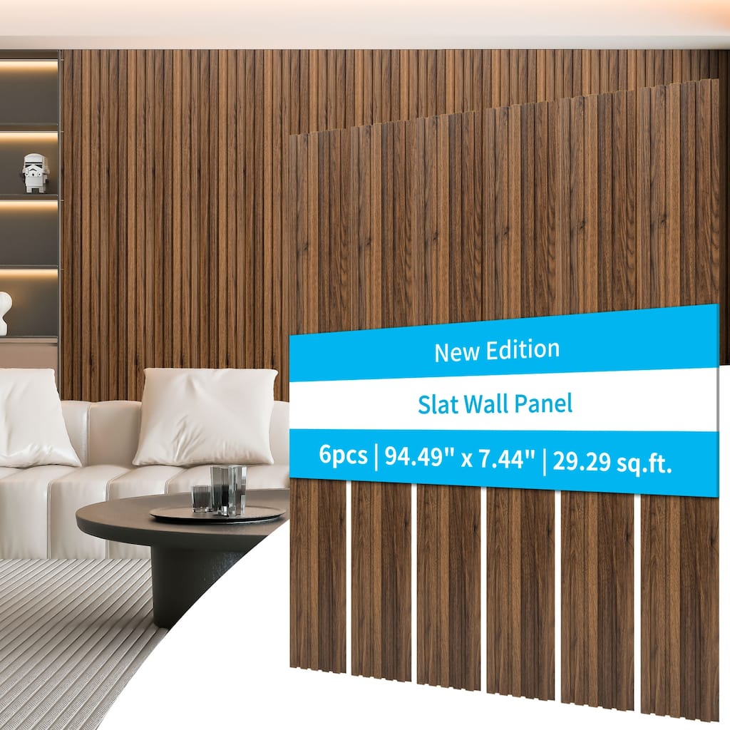 Art3d 6-Panel 94.49" L x 7.44" W MDF Wall Panel for Interior Wall Decor, TV Background, Living Room - 94.49"x7.44"