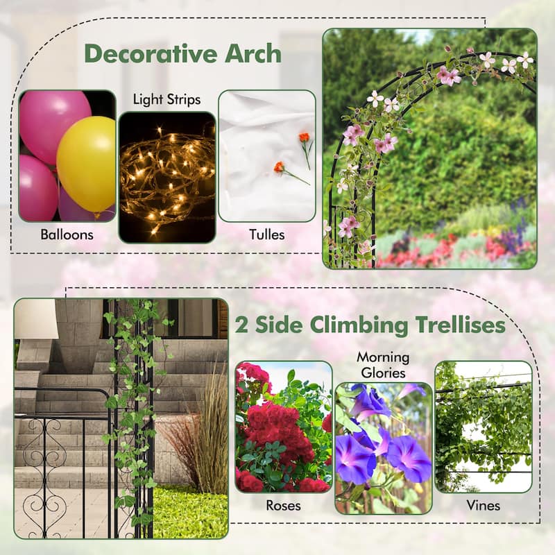 Gymax 84'' No Dig Arch Trellis Heavy-duty Metal Garden Arbor w/