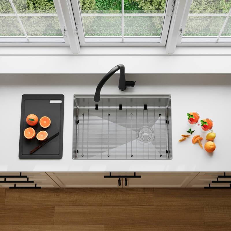 STYLISH 27 inches Workstation Single Bowl Undermount 16 Gauge Stainless Steel Kitchen Sink with Built in Accessories Handmade