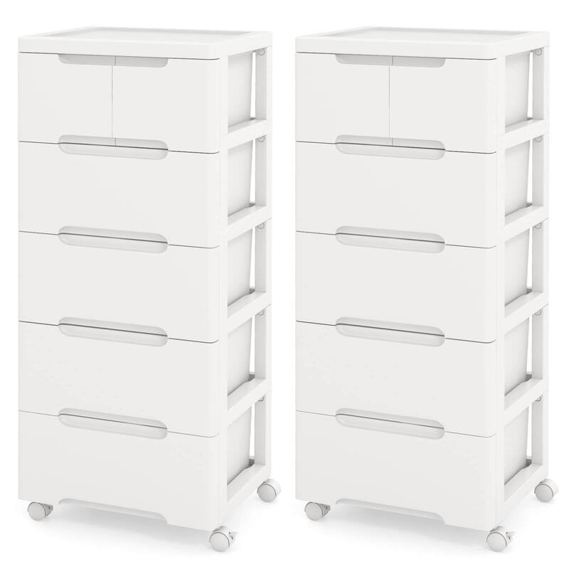 1/2 PCS 6-Drawer Plastic Storage Cart w/ 4 Universal Wheels Cabinet - 2PCS