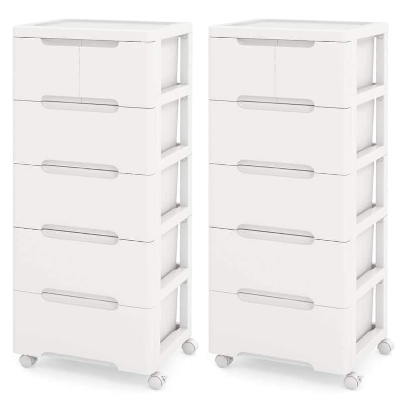 Costway 2 PCS 6-Drawer Plastic Rolling Storage Cart with 4 Universal - See Details - White