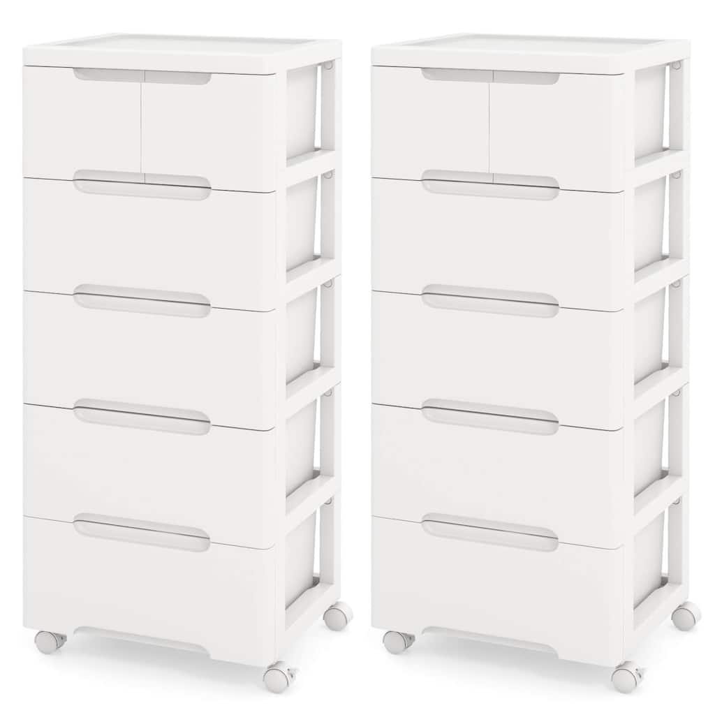 Costway 2 PCS 6-Drawer Plastic Rolling Storage Cart with 4 Universal - See Details