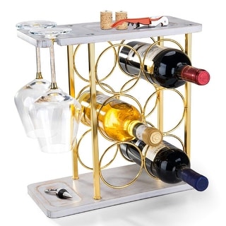 Wine Rack with Glass Holder - 13.7"D x 6.2"W x 13.4"H