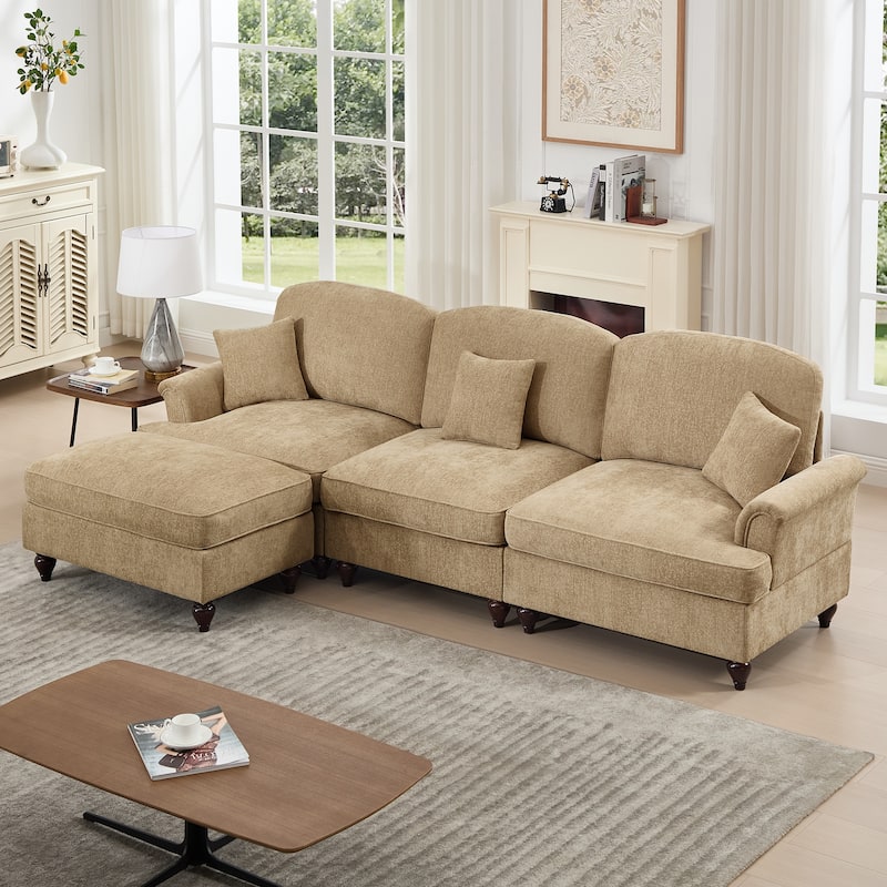 GDFStudio - Mid Century Chenille L-Shaped 3-Seater 107.1" Modular Sectional Sofa with Ottoman