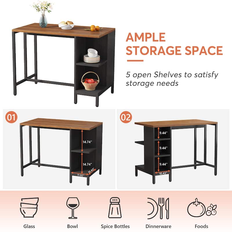43" Wide Kitchen Island, Kitchen Counter Table with 5 Open Shelves