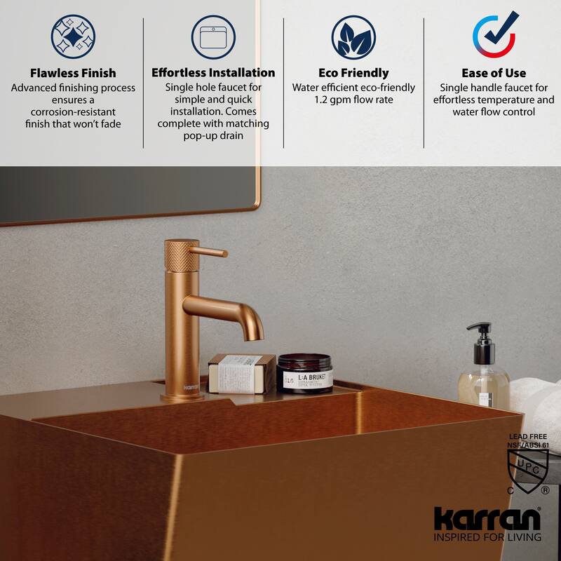 Karran Tryst KBF460 Single-Handle Single Hole Basin Bathroom Faucet with Matching Pop-up Drain