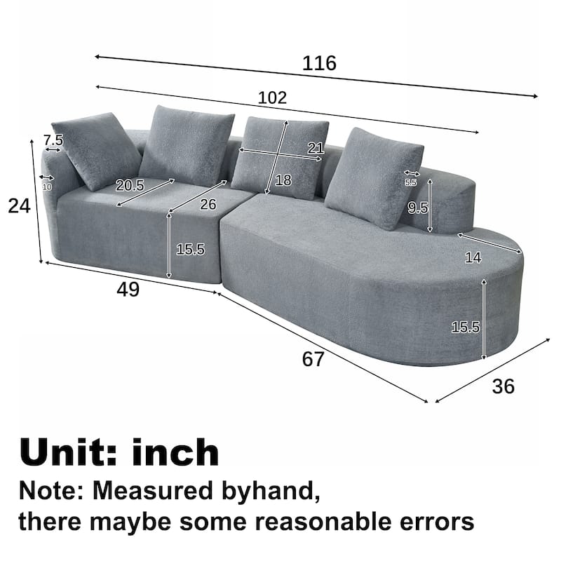 116" Pearl Upholstery Curved Sectional Sofa with Chaise Lounge, High-Density Compressed Sponge Design