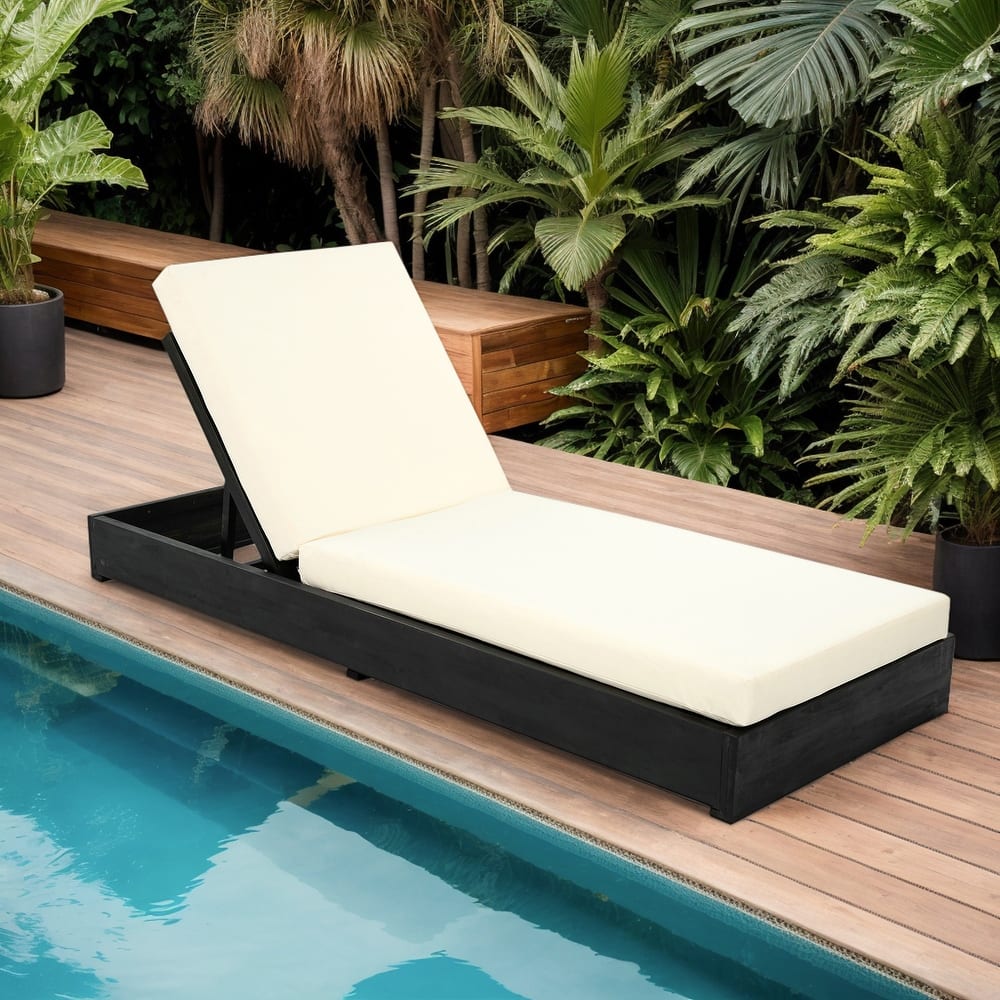 Ian Outdoor Acacia Wood Chaise Lounge with Cushion by Christopher Knight Home