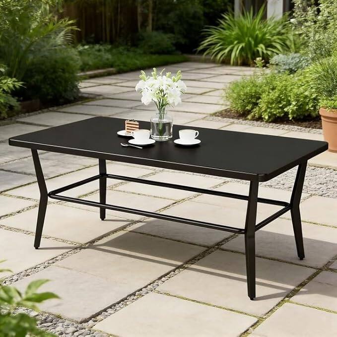 Kullavik Matte Black Full Iron Outdoor Rectangular Coffee Table