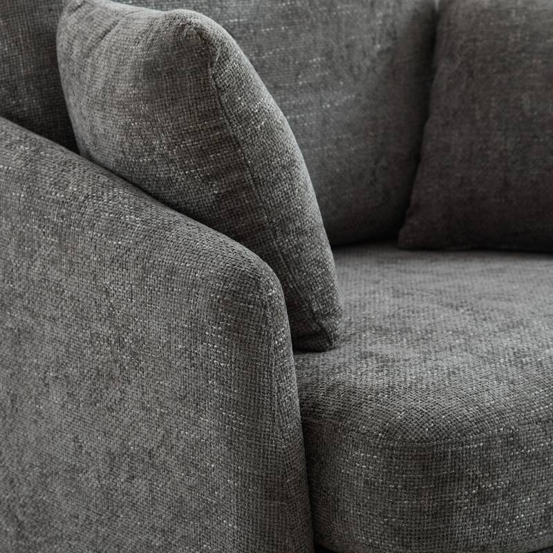 Corduroy Fabric Swivel Accent Chair, Oversized Round Armchair with 2 Thorw Pillows, Ergonomic Upholstered Lounge Sofa Chair