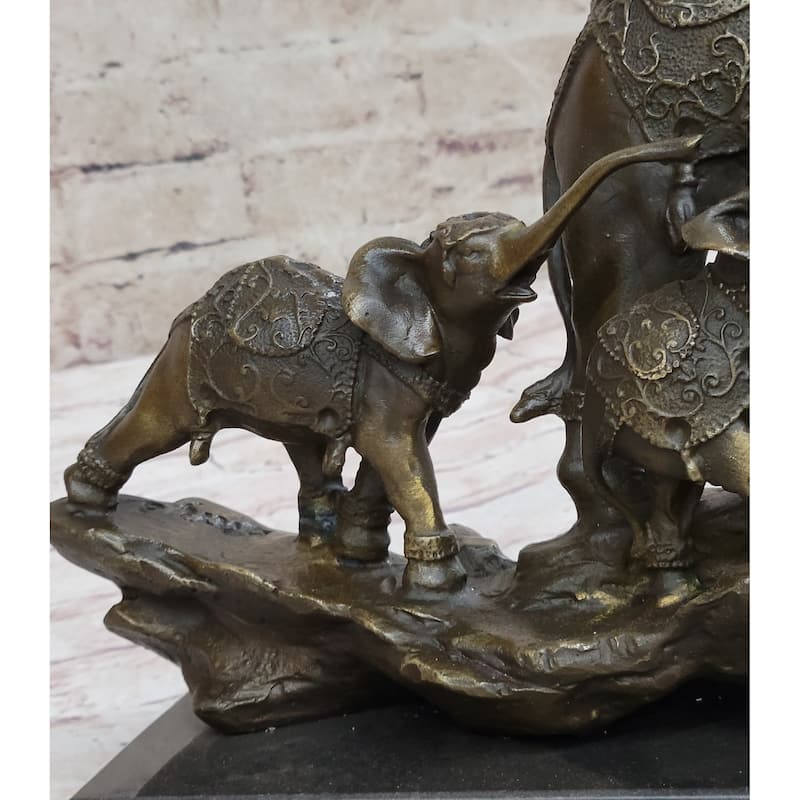 Hand Made Elephant Family Walking Up The Hill Bronze Sculpture By Barye Figure