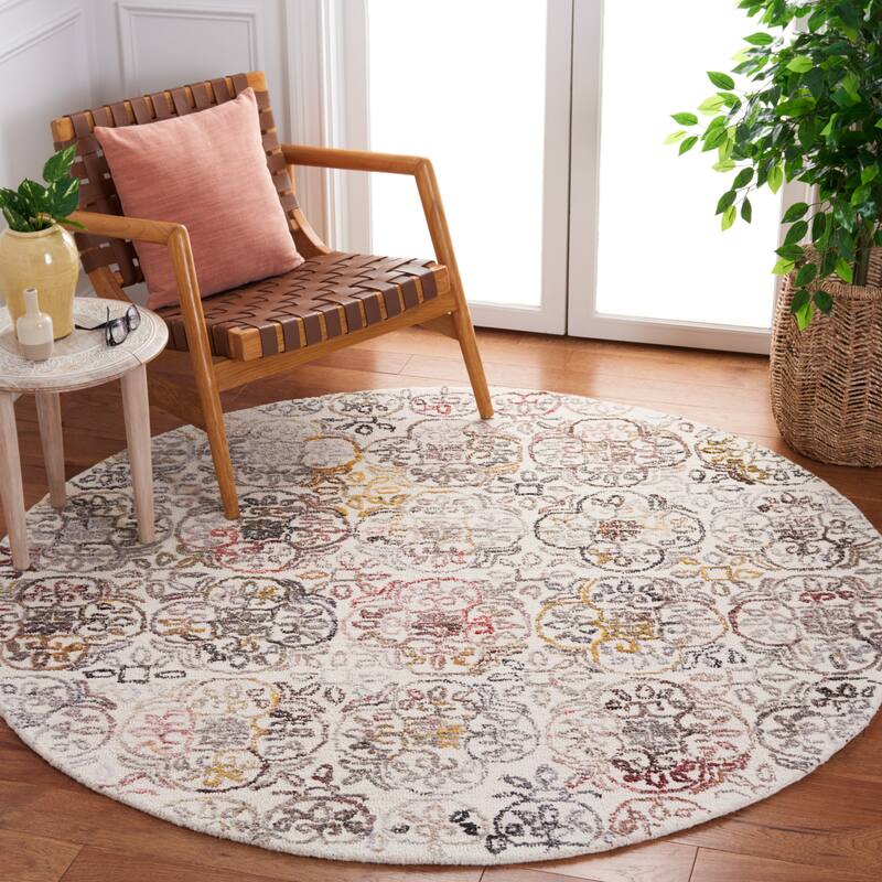 SAFAVIEH Handmade Metro Nell Floral Wool Rug - 6' Round - Ivory/Red