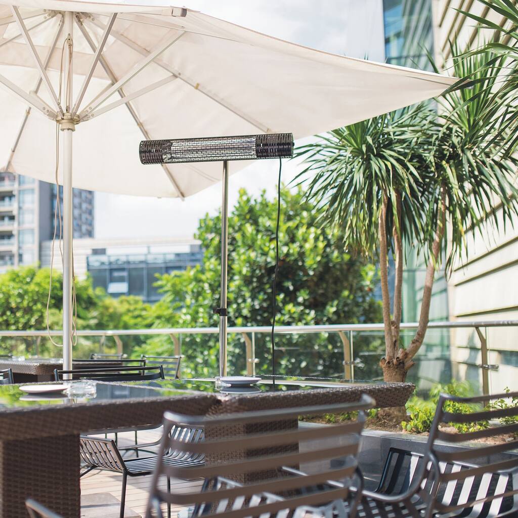 Hanover 30.7" Wide Electric Carbon Infrared Heat Lamp with Remote Control, Silver