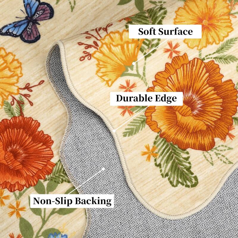 Area Rugs for Living Room Bedroom Washable Modern Floral Rug Scalloped Non-Slip Low Pile Carpet
