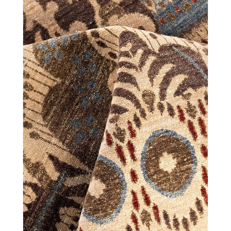 Ikat One-of-a-Kind Hand-Knotted Area Rug, Ivory - 9' 1" x 12' 3"
