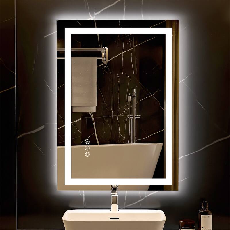 Bathroom Mirror with Lights 20x28, Lighted Vanity Mirror Wall Mounted with Front and Backlit, - White
