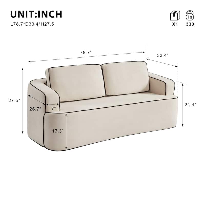 Space-Saving Double Seating Sofa with Integrated Handrail, 2-Person Layout for Studio Apartments & Small Rooms