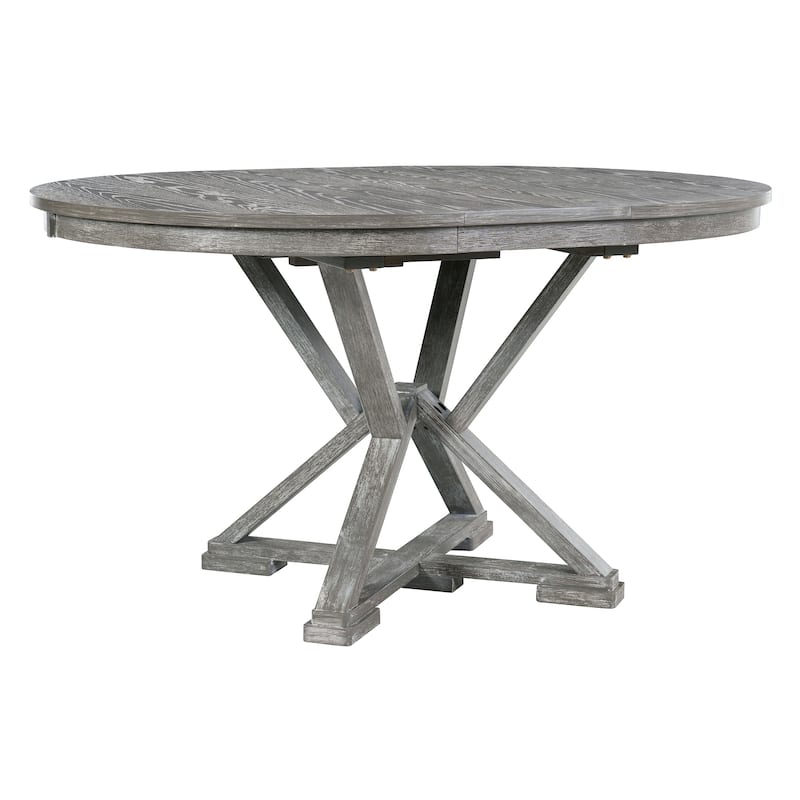 Retro 5-Piece Dining Table Set with Extendable Round Table and Upholstered Chairs for Dining Room