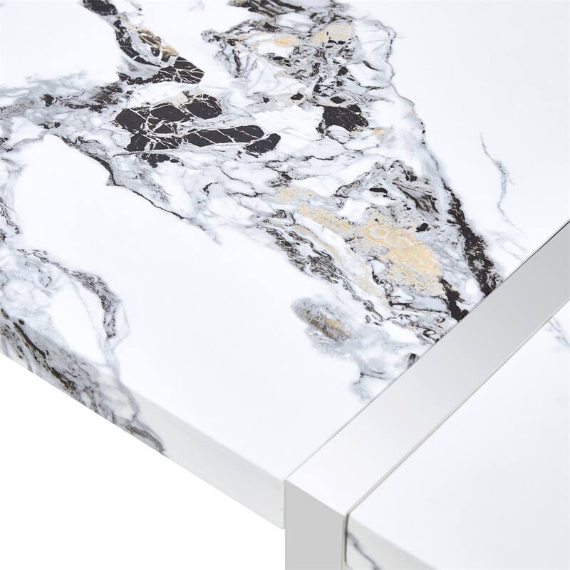 Modern Dining Table, 55 inch Faux Marble Kitchen Table for 4 People