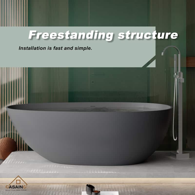 67" Solid Surface Freestanding Bathtub in Matte Black/Grey