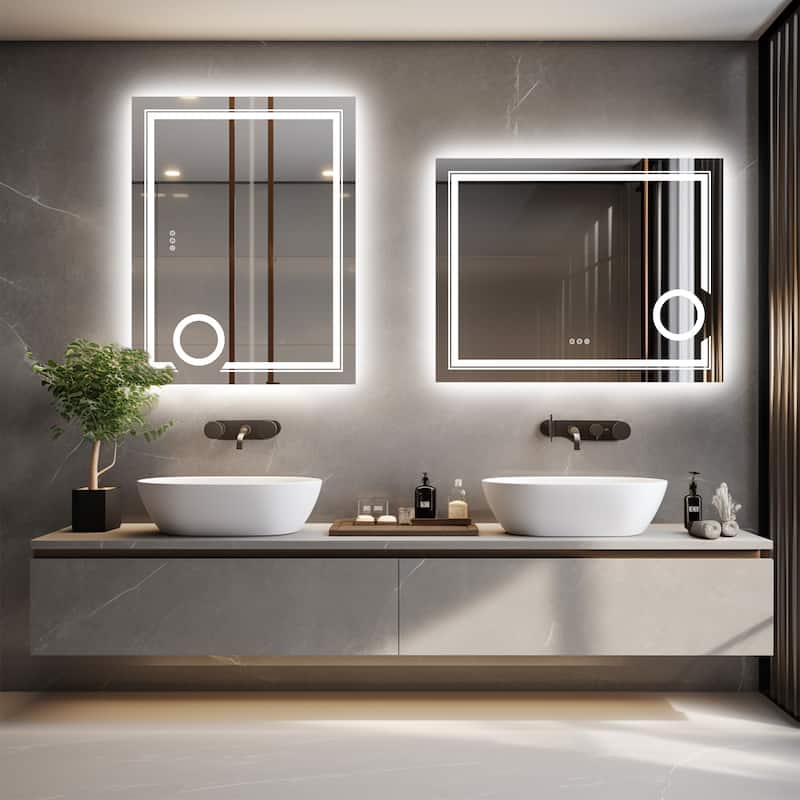 Led Backlit Lighted Bathroom Mirror with Anti-Fog Wall-mounted Restroom Vanity Mirror with Smart Touch Button, 3X Magnifier