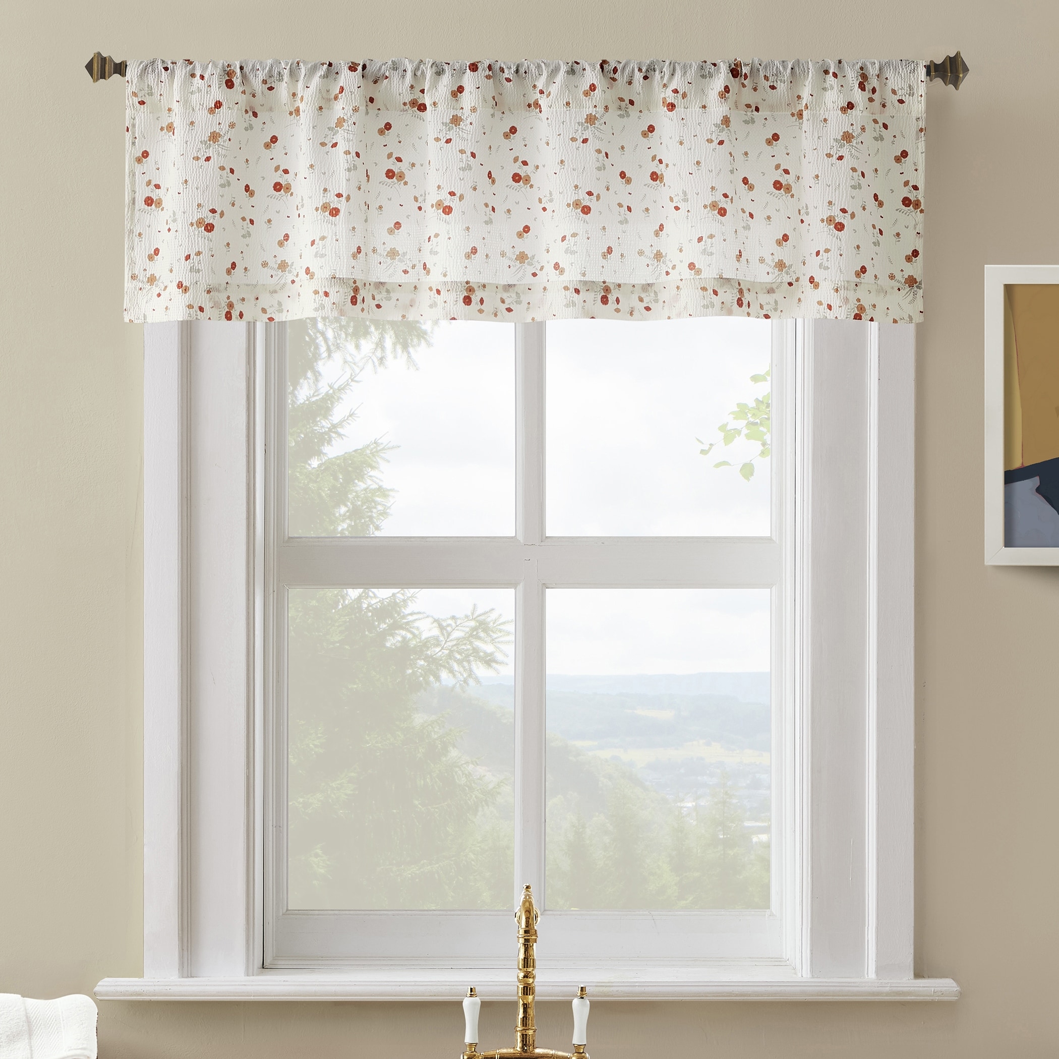 No. 918 Mirabelle Ditsy Floral Semi-Sheer Rod Pocket 1-Piece Kitchen Curtain Valance