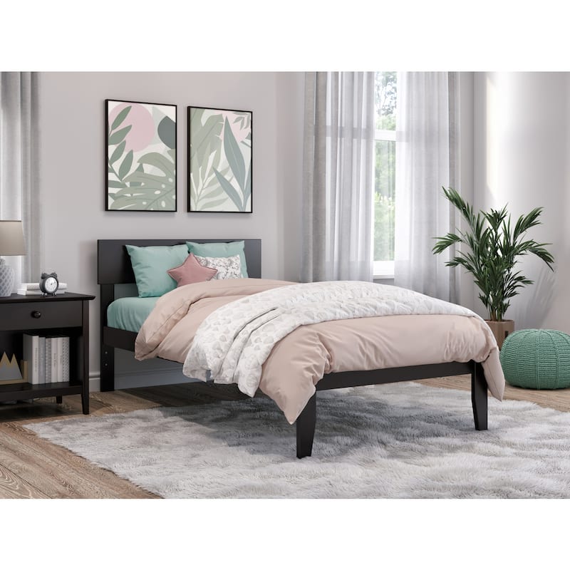 Twin Bed Espresso Finish Modern Panel Headboard Solid Wood Frame No Box Spring Needed