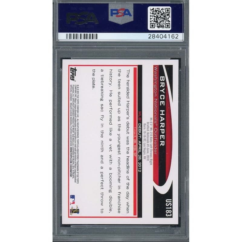 Bryce Harper 2012 Topps Update Baseball Rookie Card RC #US183 Graded PSA 10 - 8'6" x 11'6"