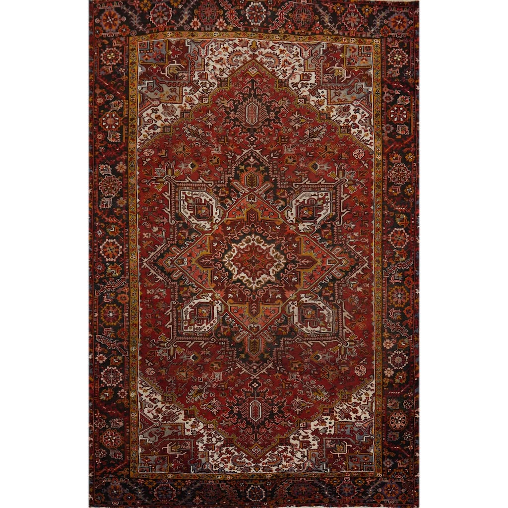 Hand Knotted Oriental 100% Wool Carpet Traditional Medallion Oranges & Rust Heriz Area Rug - 11' 5'' X 8' 3''