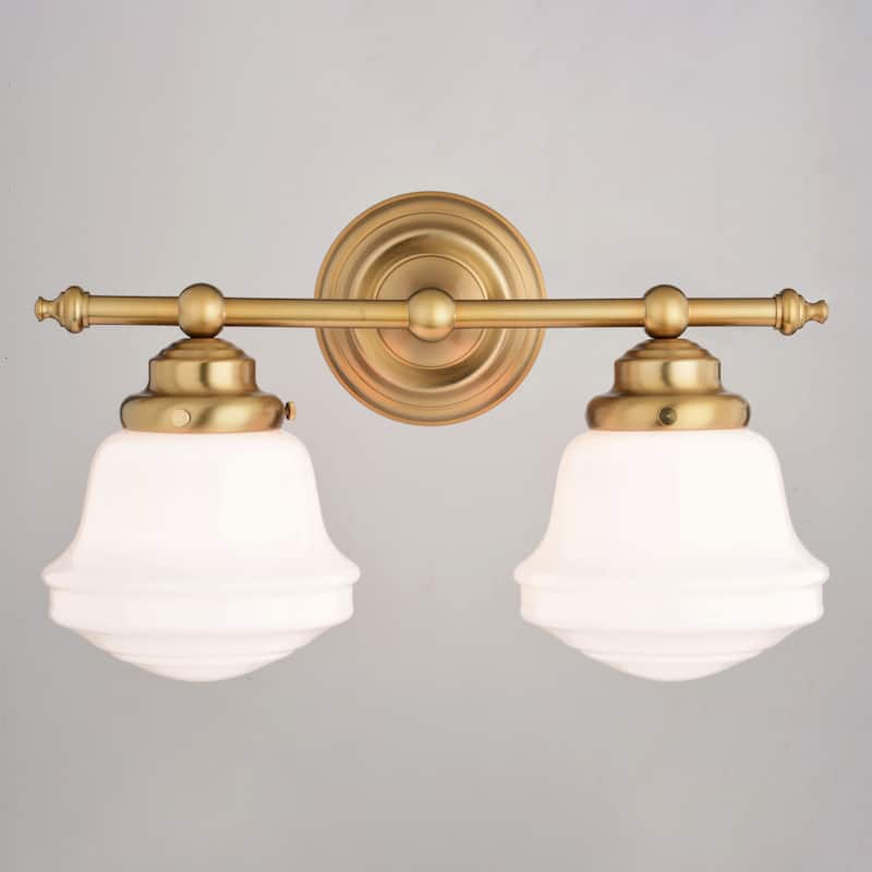 Huntley Gold Brass Bathroom Vanity Wall Light Fixture White Schoolhouse Glass