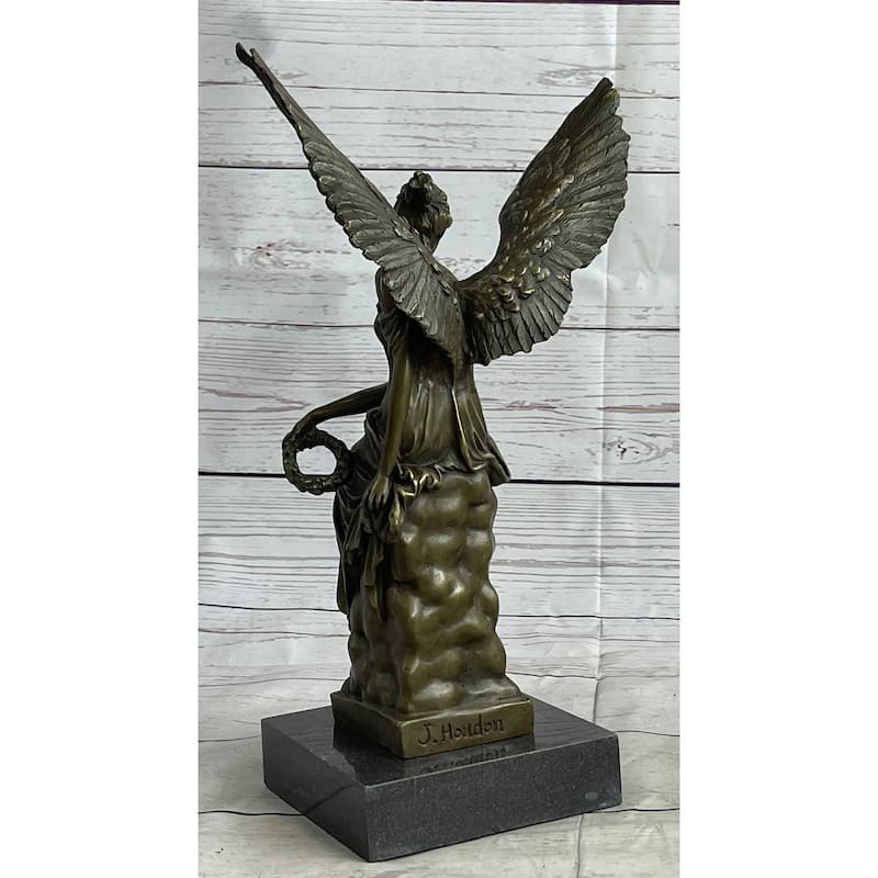 Signed Moreau Angel Sits On Celestial Throne Bronze Marble Sculpture Decor