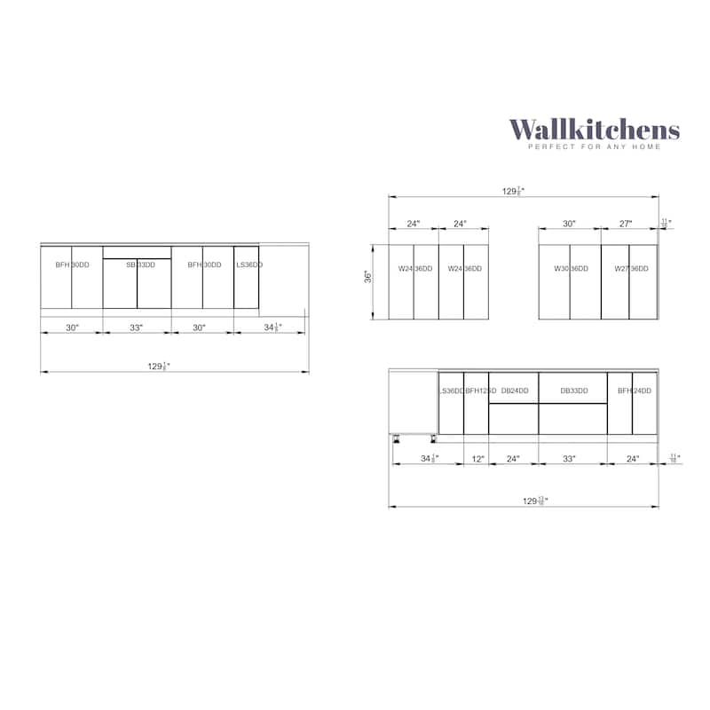 Kitchen Prodigy Collection White Matte Color Base Size 11Ft Wide - 130x130