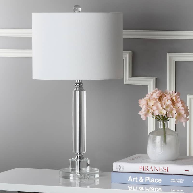 SAFAVIEH Lighting Alissa 25-inch White Shade Column Crystal Table Lamp (Set of 2) - 13"x13"x24.5" - 13Wx13Dx25H