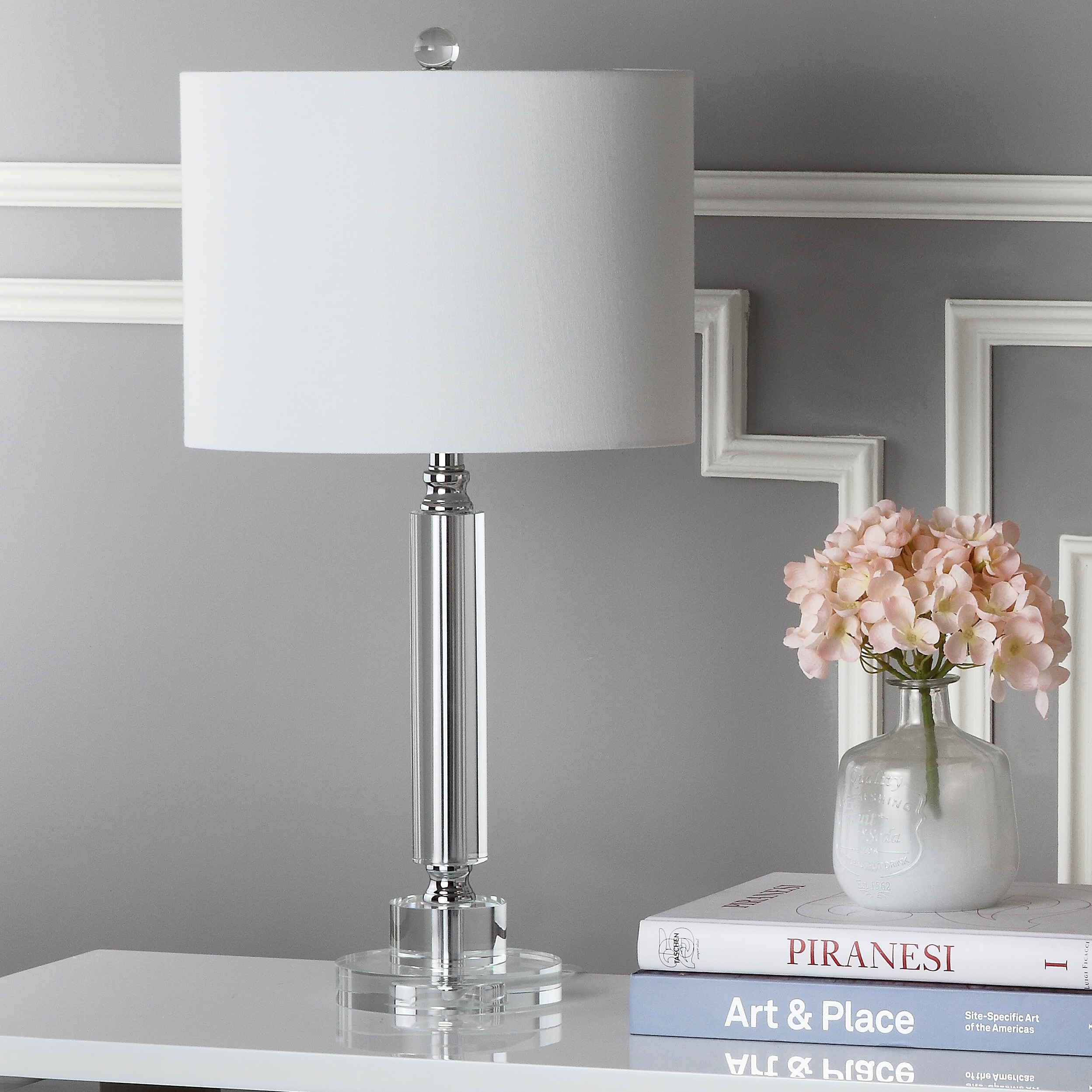 SAFAVIEH Lighting Alissa 25-inch White Shade Column Crystal Table Lamp (Set of 2) - 13"x13"x24.5" - 13Wx13Dx25H