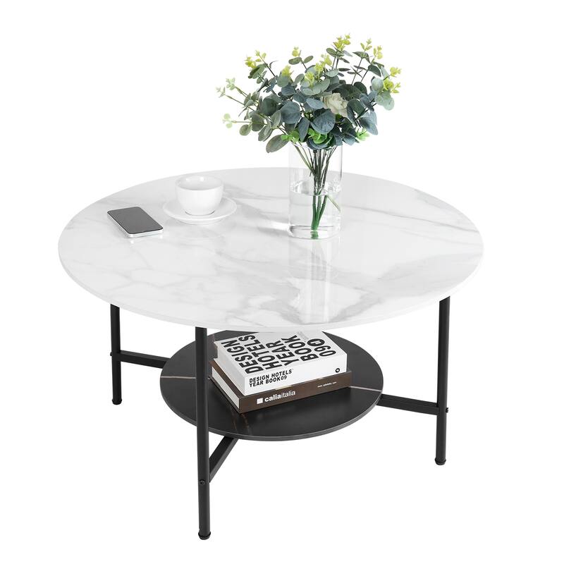 Modern Coffee Tables Round 2 Tier Sintered Stone Tabletop - 31.5" W x 18.7" H