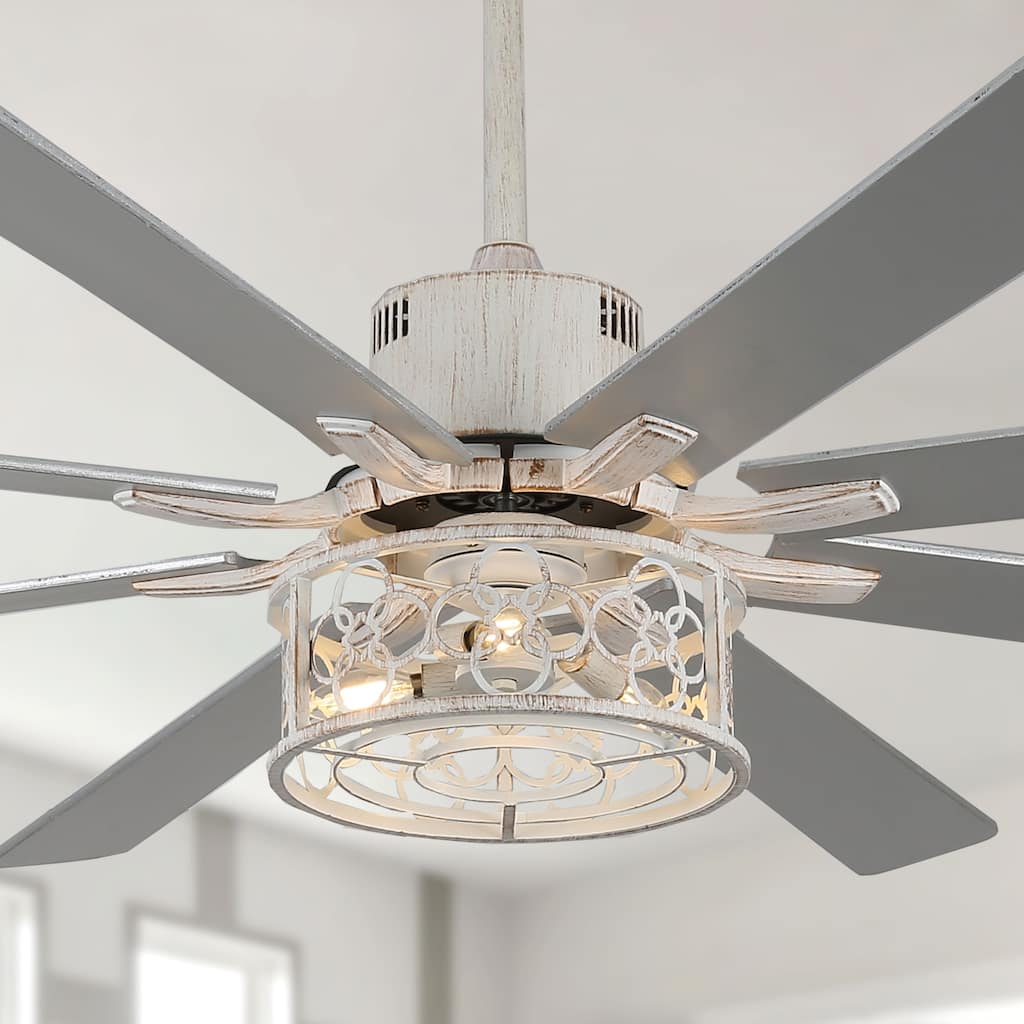 Bella Depot 72" Rustic Large Ceiling Fan with Light and Remote 6-speed 3-Light Farmhouse Metal Caged Black Ceiling Fan