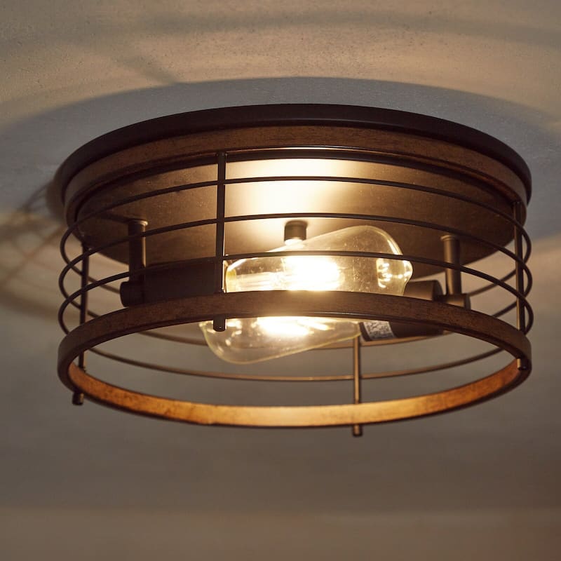 2 Light 13" Caged Drum Flush Mount - 13"x5.85"