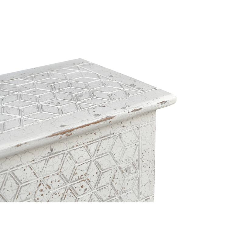 Clara Solid Wood Storage Ottoman with Geometric Carved Design