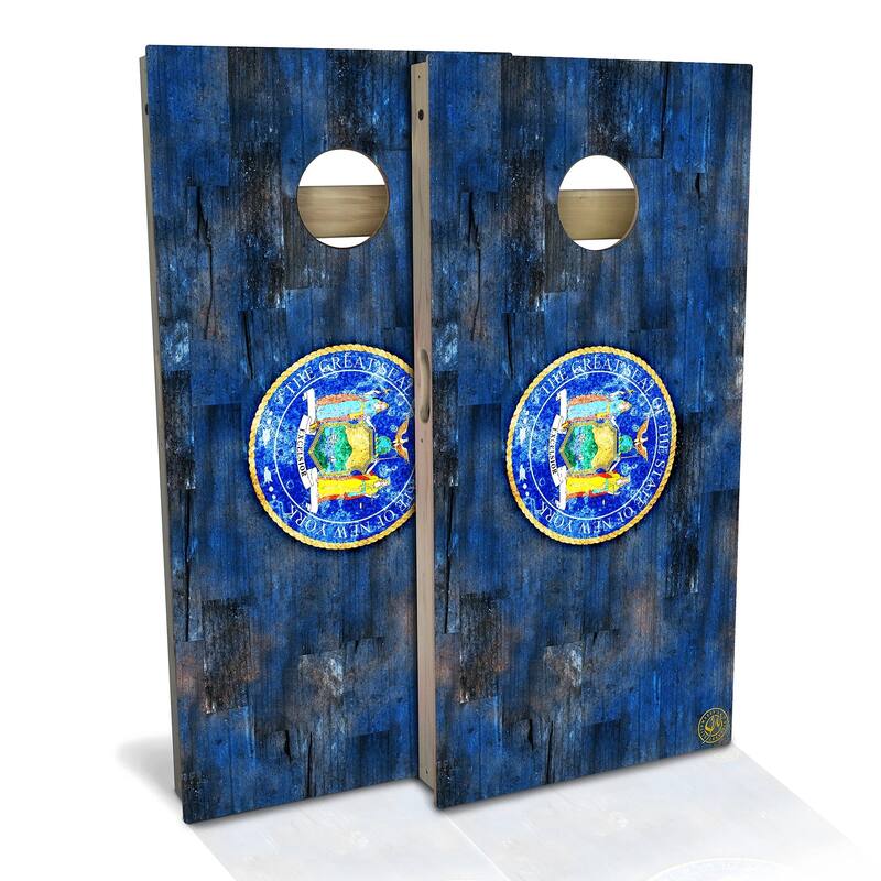 New York Flag Color Outdoor Cornhole Board Set - Backyard 2x4 - Include Case + Hole Lights