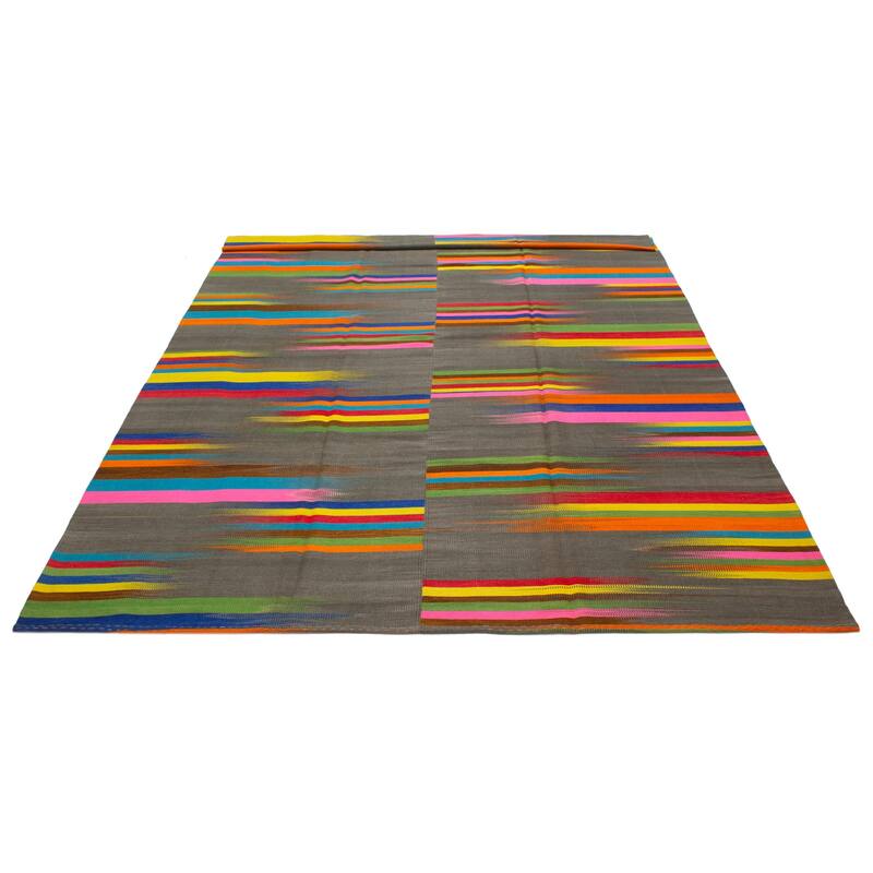 ECARPETGALLERY Flat-Weave Ankara FW Grey Wool Kilim - 9'8 x 13'0