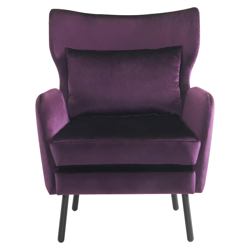 Modern 32" Upholstered Wing Back Velvet Accent Chair with Metal Legs and Pillow