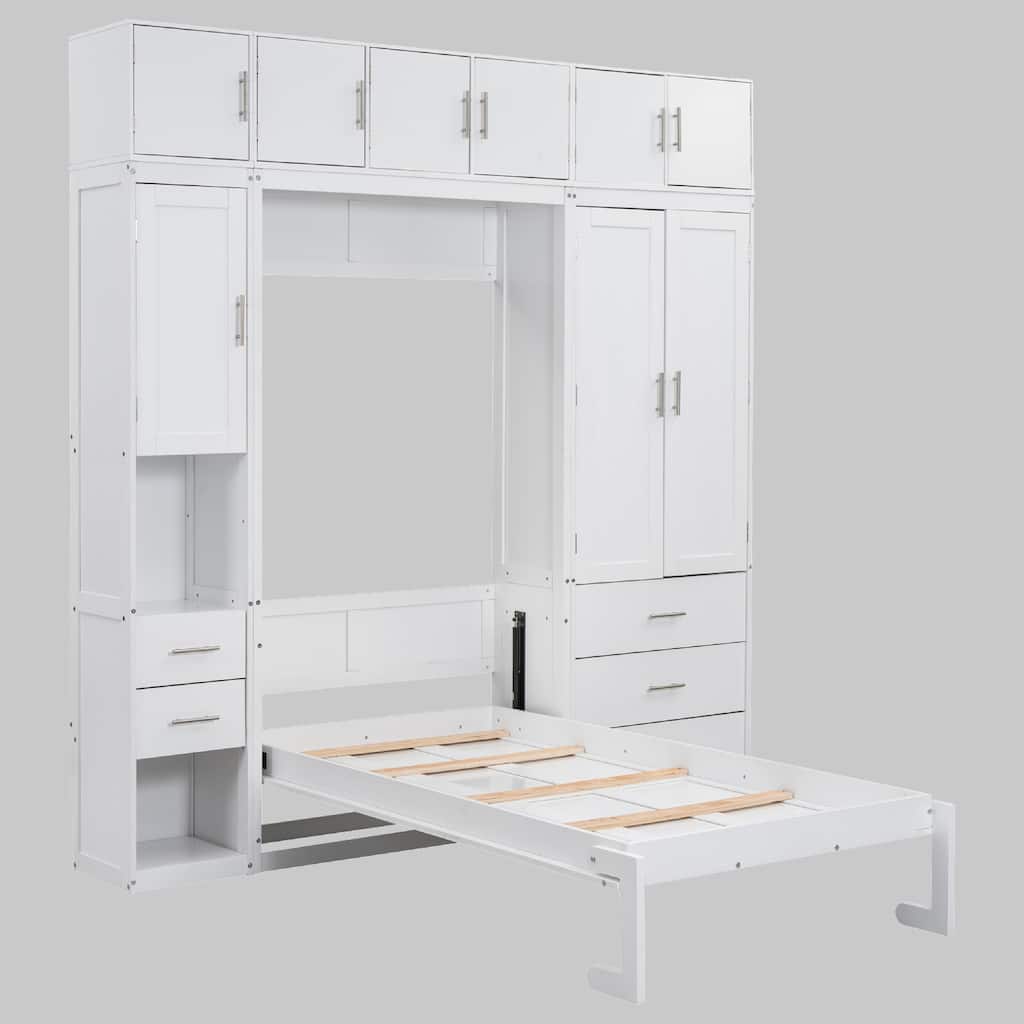 Space-Saving Twin/Full Murphy Bed with Wardrobe & Storage Lockers, Folding Design, No Box Spring Needed