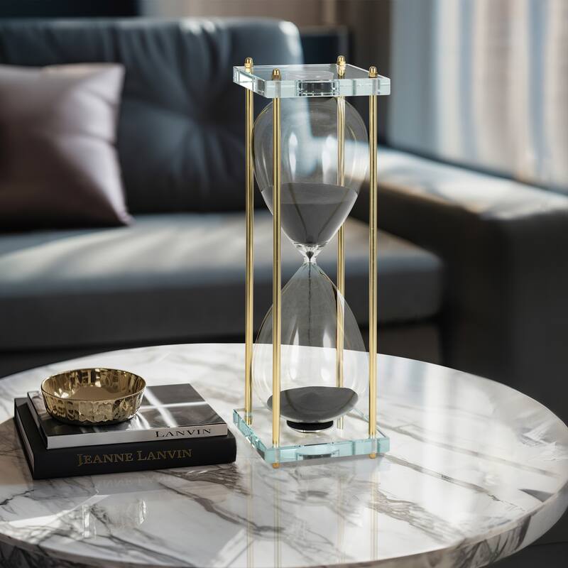 Sagebrook Home Glass Reynolds Hourglass, Elegant Decorative Objects - Black/gold - 6" x 6" x 18"