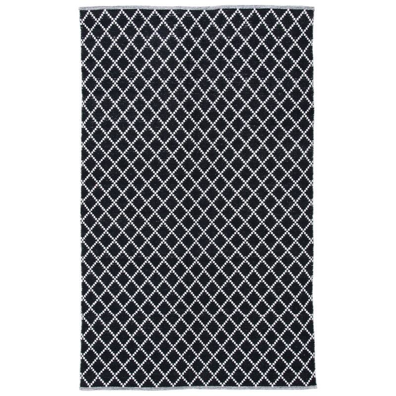 SAFAVIEH Handmade Flatweave Montauk Rhonwen Trellis Cotton Rug - 6' Square - Black/Ivory