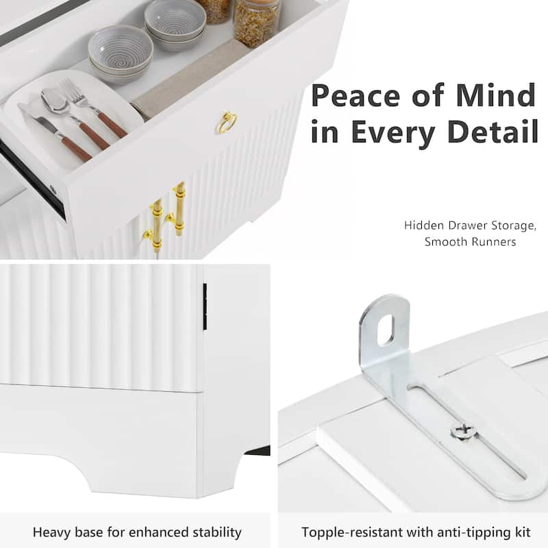 72" Tall Arched Kitchen Pantry Cabinet with 8 Door Shelves, Fluted Storage Cabinets with 3 Adjustable Shelves, Hidden Drawer