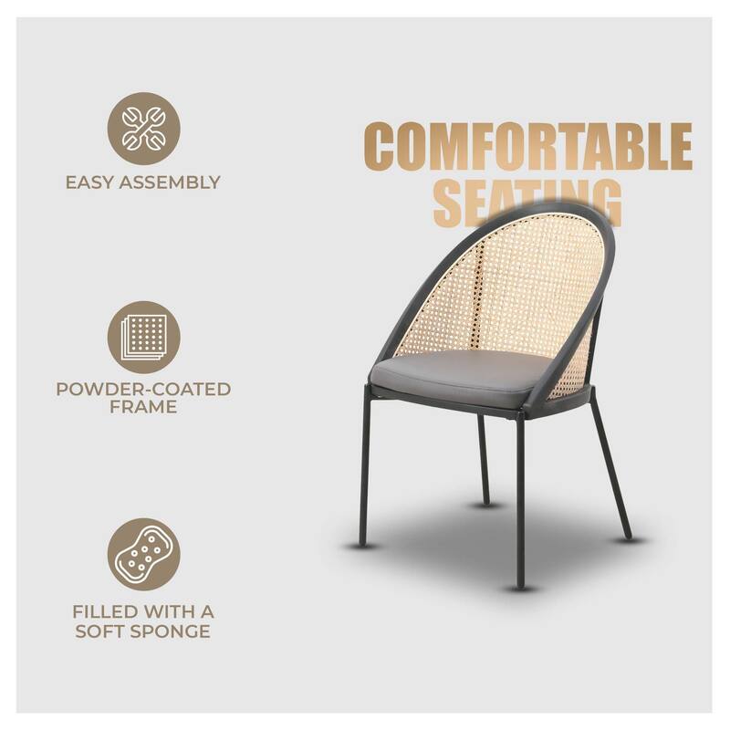 Urbane Modern Stylish Dining Chair with Vinyl Fabric Seat and Wicker Back for Dining Room & Kitchen, Set of 4