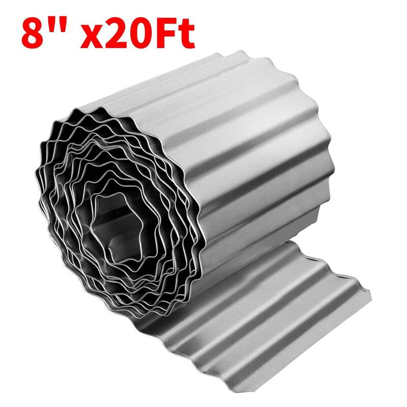 8" x20Ft Garden Galvanized Steel Landscape Fence, Corrugated Metal Garden Edging - Silver