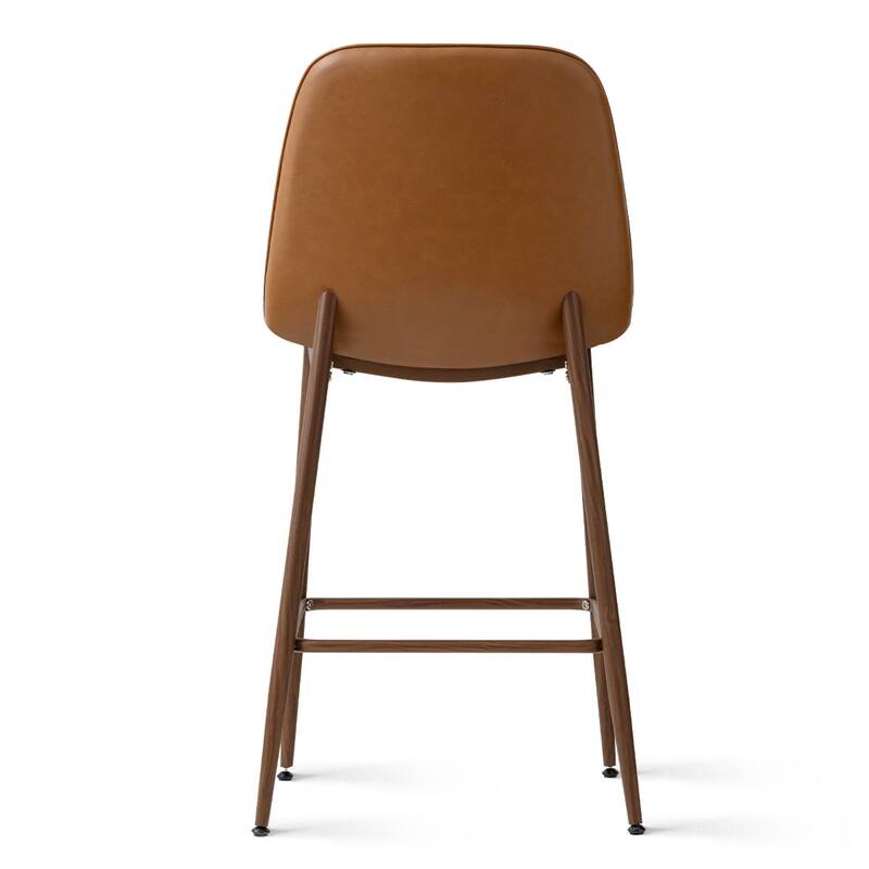 Modern PU Leather Counter Height Bar Stools with Walnut Wood-Grain Metal Legs (Set of 3)
