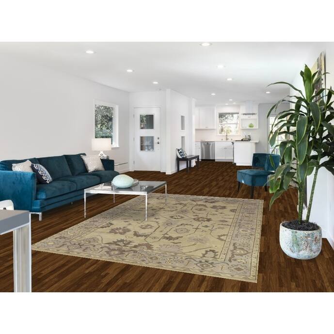 Earth Tone Oushak Indian Area Rug Hand-Knotted Beige Wool Carpet - 6'2" x 8'10"